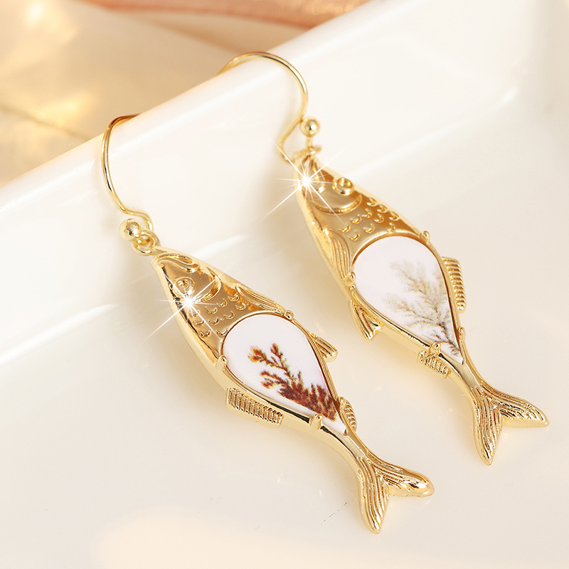 Retro Ocean Fish Dangle Hook Earrings